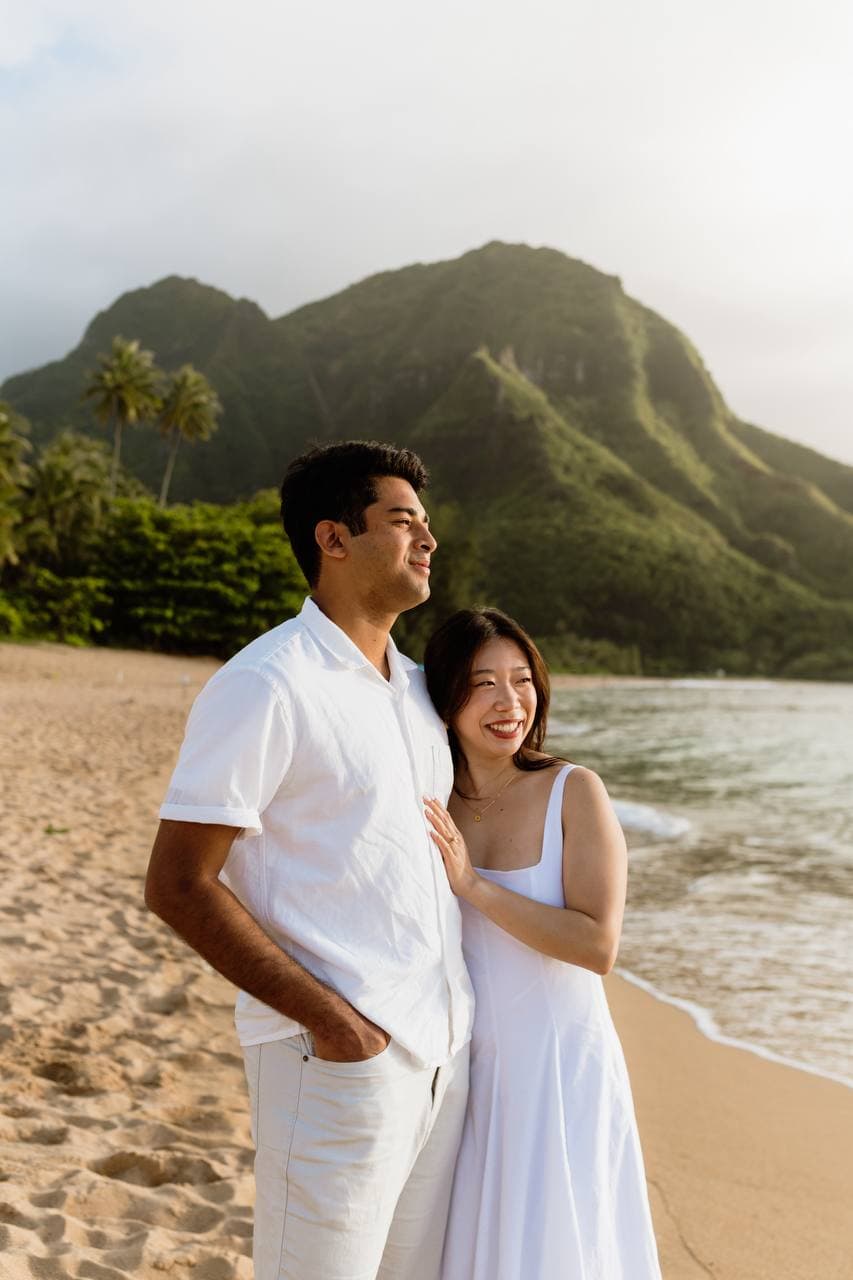 Amy and Roshan together on the beach